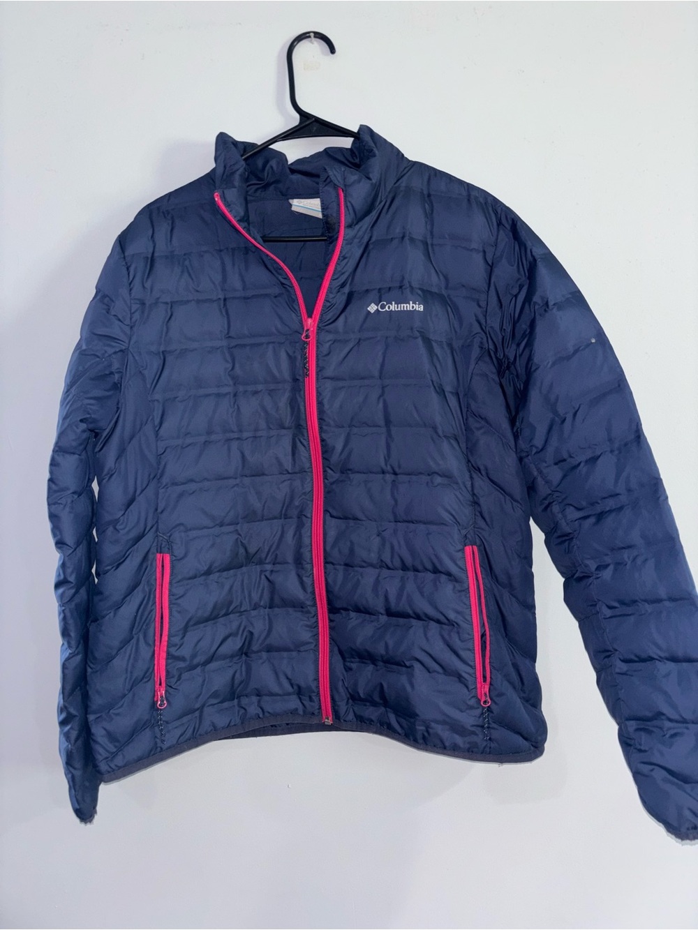 Columbia Navy Puffer Jacket with Pink Trim